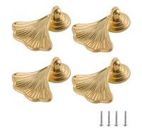 SPDYCESS 4 Piezas Pomo de Cajón en Forma de Hoja de Ginkgo, Pomos de Armario de un Solo Orificio Cepillados en Oro Tirador Decorativo para Muebles para Armarios Roperos