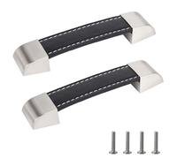 SPDYCESS 4 Piezas Tiradores de Armario de Cuero PU, Tiradore Cocina 96mm Tiradores Cajones para Baño, Cocina, Armario, Zapatero