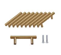SPDYCESS Mango de Barra en T 10 Piezas Tiradores Puerta Armario Cepillados Hardware Acero Inoxidable para Armarios de Cocina, Cajones, Muebles, Tirador Centros de Agujeros 64 mm Oro