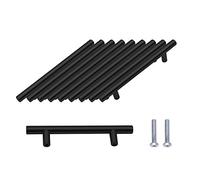 SPDYCESS Mango de Barra en T 10 Piezas Tiradores Puerta Armario Cepillados Hardware Acero Inoxidable para Armarios de Cocina, Cajones, Muebles, Tirador Centros de Agujeros 96 mm Negro