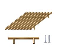 SPDYCESS Mango de Barra en T 10 Piezas Tiradores Puerta Armario Cepillados Hardware Acero Inoxidable para Armarios de Cocina, Cajones, Muebles, Tirador Centros de Agujeros 96 mm Oro