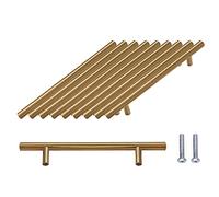SPDYCESS Mango de Barra en T 10 Piezas Tiradores Puerta Armario Cepillados Hardware Acero Inoxidable para Armarios de Cocina, Cajones, Muebles, Tirador Centros de Agujeros 128 mm Oro
