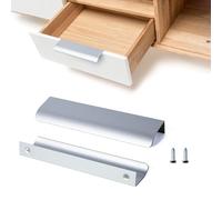 SPDYCESS - Manijas curvadas para muebles de cocina, mango invisible de armario oculto, cajón de aleación de aluminio, plata, 128 mm