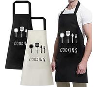 SPEACOUR 2 PCS Delantales de Cocina Impermeables Delantal Camarero con Bolsillos Delantal de Barbacoa Delantales de Cocina Delantales Babero para Hombre y Mujer (Blanco y Negro)