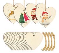 SPEACOUR 40 PCS Corazón de Madera Adornos de Crazón de Madera con 40 Cuerdas de Yute Adornos Corazon sin Acabado Rebanadas de Corazón Madera para Bodas, Navidad, Cumpleaños, Etiquetas