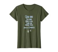 Speak More Spanish Quijote Dios Quote Camiseta, Mujer, Verde Oliva, 3XL