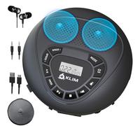 Speaker Reproductor CD Portátil con Altavoces, Lector de Tarjetas SD, AUX | Batería Recargable, Entrada de Auriculares, Ideal para el Coche, Viajes y Aire Libre, Negro