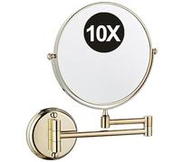 Specchio da Trucco da Parete da 8 Pollici Specchio da Toeletta Bifacciale con Ingrandimento Specchio In Ottone Girevole 360° Regolabile HD per Bagno Oro 10X