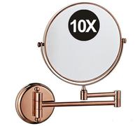 Specchio da Trucco da Parete da 8 Pollici Specchio da Toeletta Bifacciale con Ingrandimento Specchio In Ottone Girevole 360° Regolabile HD per Bagno Oro Rosa 10X