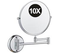 Specchio da Trucco da Parete da 8 Pollici Specchio da Toeletta Bifacciale con Ingrandimento Specchio In Ottone Girevole 360° Regolabile HD per Bagno Argento 10X