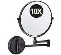 Specchio da Trucco da Parete da 8 Pollici Specchio da Toeletta Bifacciale con Ingrandimento Specchio In Ottone Girevole 360° Regolabile HD per Bagno Nero 10X