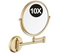 Specchio da Trucco da Parete da 8 Pollici Specchio da Toeletta Bifacciale con Ingrandimento Specchio In Ottone Girevole 360° Regolabile HD per Bagno Oro Spazzolato 10X