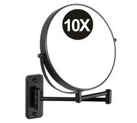Specchio da Trucco da Parete da 9" Specchio da Trucco Ingranditore HD Bifacciale Specchio Estensibile Girevole 360° Specchio da Parete Regolabile per Bagno per Donna Nero 10X