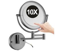 Specchio da Trucco da Parete Illuminato A Doppia Faccia da 8 Pollici con Touch Screen Dimmerabile Girevole In Ottone Ingrandimento 10X LED per Bagno E Hotel Grigio Canna Di Fucile Cablato