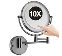 Specchio da Trucco da Parete Illuminato A Doppia Faccia da 8 Pollici con Touch Screen Dimmerabile Girevole In Ottone Ingrandimento 10X LED per Bagno E Hotel Grigio Canna Di Fucile Plug-In
