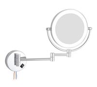 Specchio da Trucco da Parete Illuminato da 8 Pollici Specchio da Toeletta Bifacciale con Led Girevole Estensibile Cromato Ingranditore per Bagno Cablato 5X
