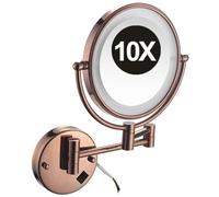 Specchio da Trucco da Parete Illuminato da 8 Pollici Specchio da Trucco LED Bifacciale con Interruttore Specchio Ingranditore Regolabile 10X In Ottone per Bagno Hotel Oro Rosa Cablato