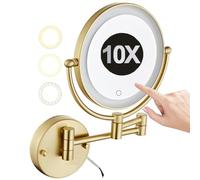 Specchio da Trucco da Parete Illuminato LED da 8 Pollici con Touch Screen Dimmerabile Specchio Cosmetico Ingranditore 10X Girevole Su Due Lati per Il Bagno Oro Spazzolato 3 Colori