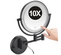 Specchio da Trucco da Parete Illuminato LED da 8 Pollici con Touch Screen Dimmerabile Specchio Cosmetico Ingranditore 10X Girevole Su Due Lati per Il Bagno Nero 1 Colore