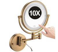Specchio da Trucco da Parete Illuminato LED da 8 Pollici con Touch Screen Dimmerabile Specchio Cosmetico Ingranditore 10X Girevole Su Due Lati per Il Bagno Ottone 1 Colore