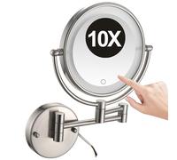 Specchio da Trucco da Parete Illuminato LED da 8 Pollici con Touch Screen Dimmerabile Specchio Cosmetico Ingranditore 10X Girevole Su Due Lati per Il Bagno Nichel 1 Colore