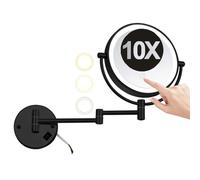 Specchio da Trucco da Parete Illuminato LED da 8 Pollici con Touch Screen Dimmerabile Specchio Cosmetico Ingranditore 10X Girevole Su Due Lati per Il Bagno Nero 3 Colori