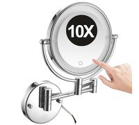 Specchio da Trucco da Parete Illuminato LED da 8 Pollici con Touch Screen Dimmerabile Specchio Cosmetico Ingranditore 10X Girevole Su Due Lati per Il Bagno Argento 1 Colore