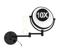 Specchio da Trucco da Parete Illuminato LED Nero da 8" In Ottone Bifacciale Ingranditore Estensibile Girevole 360° per Il Bagno Dimmerabile In 3 Colori 10X