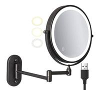Specchio da Trucco da Parete Ricaricabile con 3 Luci Colorate Touch Screen Dimmerabile Ingrandimento Bifacciale da 8 Pollici E Regolabile 360° per Il Bagno Nero 5X