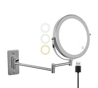 Specchio da Trucco da Parete Ricaricabile da 7 Pollici con Ingrandimento 1X/10X Regolabile con Illuminazione A 3 Colori Specchio Di Bellezza per Bagno Cromato Quadrato