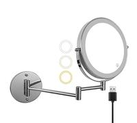 Specchio da Trucco da Parete Ricaricabile da 8 Pollici con Ingrandimento 1X/10X Regolabile con Touch Screen Dimmerabile Specchio Di Bellezza per Bagno Cromato Rotondo 1 Colore