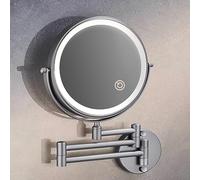 Specchio per Il Trucco Illuminato A Doppia Faccia da 8 Pollici Montato A Parete con Oscuramento A 3 Colori In Alluminio Regolabile Ricaricabile con Ingrandimento 1X/3X Dray 3 Bracci