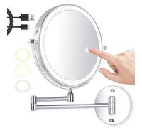 Specchio per Il Trucco Illuminato A Doppia Faccia da 8 Pollici Montato A Parete con Oscuramento A 3 Colori In Alluminio Regolabile Ricaricabile con Ingrandimento 1X/3X Argento 2 Bracci