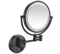 Specchio per Il Trucco Illuminato LED Bifacciale da 8 Pollici Specchio da Toeletta A Parete con Interruttore Ingrandimento Regolabile Girevole E Pieghevole HD per Bagno Nero 5X