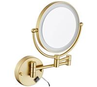 Specchio per Il Trucco Illuminato LED Bifacciale da 8 Pollici Specchio da Toeletta A Parete con Interruttore Ingrandimento Regolabile Girevole E Pieghevole HD per Bagno Oro Spazzolato 3X