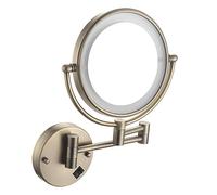 Specchio per Il Trucco Illuminato LED Bifacciale da 8 Pollici Specchio da Toeletta A Parete con Interruttore Ingrandimento Regolabile Girevole E Pieghevole HD per Bagno Bronzo 5X