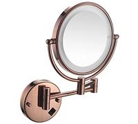 Specchio per Il Trucco Illuminato LED Bifacciale da 8 Pollici Specchio da Toeletta A Parete con Interruttore Ingrandimento Regolabile Girevole E Pieghevole HD per Bagno Oro Rosa 5X