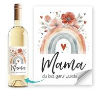 SpecialMe Etiquetas para vino, idea de regalo para el día de la madre, mamá, arco iris y texto en alemán "du bist ganz wundervoll WeinGeschenk weiß uni