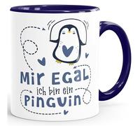 SpecialMe Taza de café con texto en alemán "Mir egal ich bin ein Penguin lustige Spruch-Tasse Navy inner-navy Keramik-Tasse