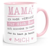 SpecialMe Taza de café, diseño con texto en alemán "Mama ich habe versucht für dich das beste Geschenk zu finden Geburtstag Muttertag Weihnachten Weiss-innen-rosa standard"