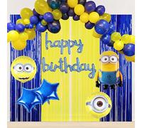 SpecialYou - Kit de artículos de decoración de cumpleaños con temática de Minion para niño/niña con cortina de aluminio amarillo y azul y globo para decoración, globo de aluminio de minion y papel de
