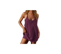 Specimey Sleeveless Mini Dress,Built-in Shorts Romper Dress, Women's Summer V Neck Mini,Pockets Women, Lightweight (FR/ES, Letras, L, Regular, Regular, Deep Purple)
