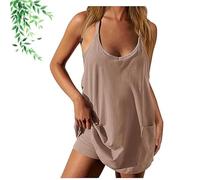 Specimey Sleeveless Mini Dress, Specimey Romper Dress, V Neck Strap Sleeveless Skirt with Built-In Shorts (Brown,S)