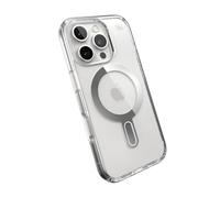 Speck Presidio Funda Transparente para iPhone 16 Pro, Compatible con MagSafe y con tecnología ClickLock, diseño Delgado, Acabado Transparente/Cromado