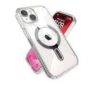 Speck Presidio Grip - Funda Transparente para iPhone 15, iPhone 14 y iPhone 13, Bloqueo Antideslizante, Compatible con MagSafe, Agarre de protección contra caídas, Color Transparente y Cromado