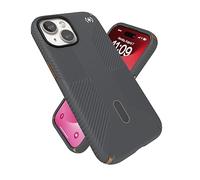 Speck Presidio2 - Funda para iPhone 15, iPhone 14 y iPhone 13 de 6.1 Pulgadas, con Bloqueo Antideslizante, Compatible con MagSafe, Agarre de protección contra caídas, Color Gris carbón, Bronce