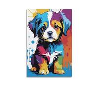 SPECLLY Póster de perro colorido vintage estético para pared de sala de estar, 40 x 60 cm, estilo sin marco