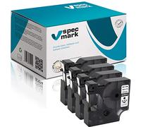 specmark Compatible para DYMO D1 43610 S0720770 cinta de escritura 6 mm x 7 m juego x 4 unidades negro sobre transparente compatible con impresoras LM Label-Manager LP Label-Point LW Label-Writer DUO