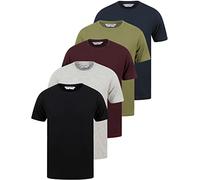 Spectre (5 Pack) Crew Neck Cotton T-Shirts in Jet Black/Light Grey Marl/Winetasting/Deep Lichen Green/Sky Captain Navy - Tokyo Laundry - S