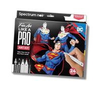 Spectrum Noir DC Comics Superman Art - Juego de 24 piezas para colorear de Fan-Art Like a Pro, incluye libro para colorear premium, marcadores de arte y bolígrafos delineadores